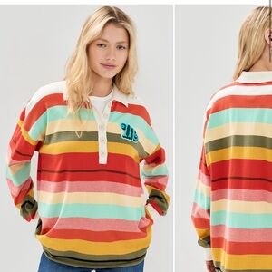 MOTHER Penalty Kick Rugby Polo in Rainbow Stripe